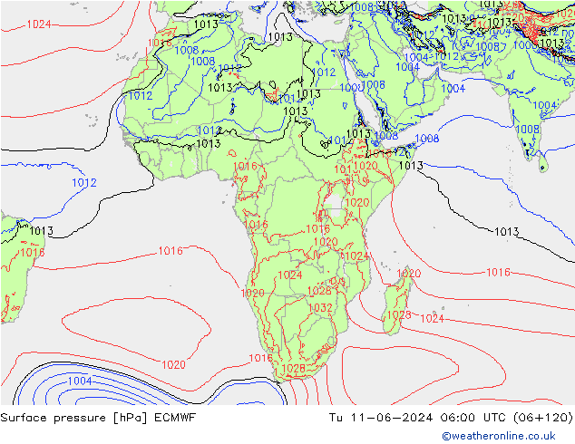 Atmosférický tlak ECMWF Út 11.06.2024 06 UTC