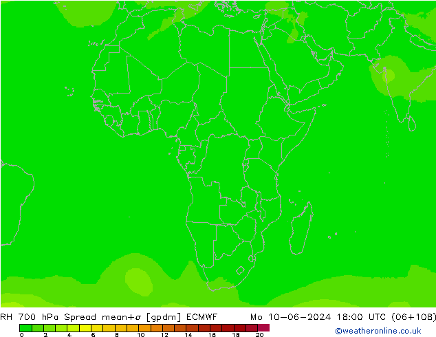 RH 700 hPa Spread ECMWF  10.06.2024 18 UTC