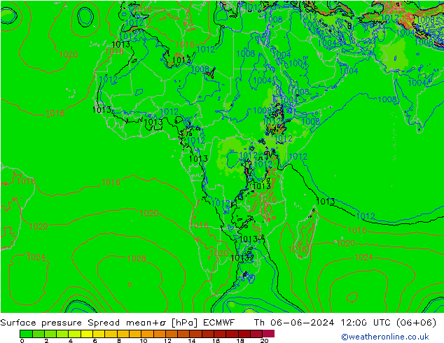 приземное давление Spread ECMWF чт 06.06.2024 12 UTC