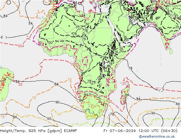 Height/Temp. 925 hPa ECMWF pt. 07.06.2024 12 UTC