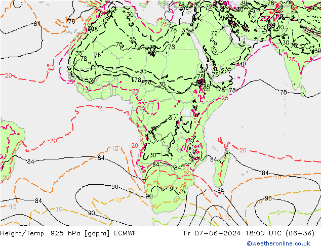 Géop./Temp. 925 hPa ECMWF ven 07.06.2024 18 UTC