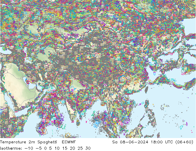 Temperatuurkaart Spaghetti ECMWF za 08.06.2024 18 UTC