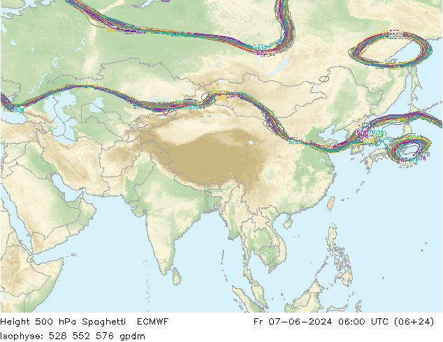 Height 500 hPa Spaghetti ECMWF Fr 07.06.2024 06 UTC