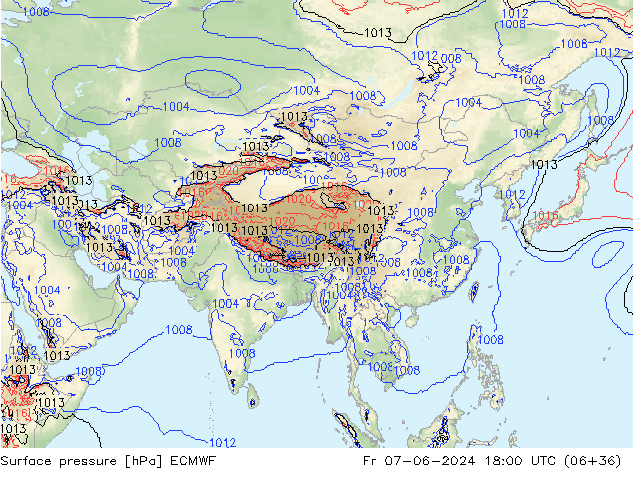 pressão do solo ECMWF Sex 07.06.2024 18 UTC