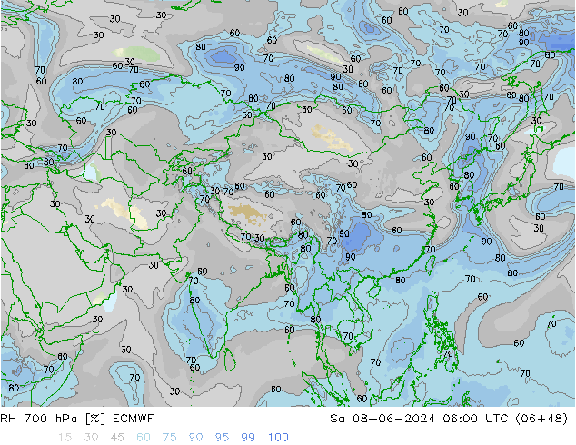 RH 700 hPa ECMWF Sa 08.06.2024 06 UTC