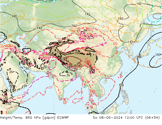 Height/Temp. 850 hPa ECMWF  08.06.2024 12 UTC