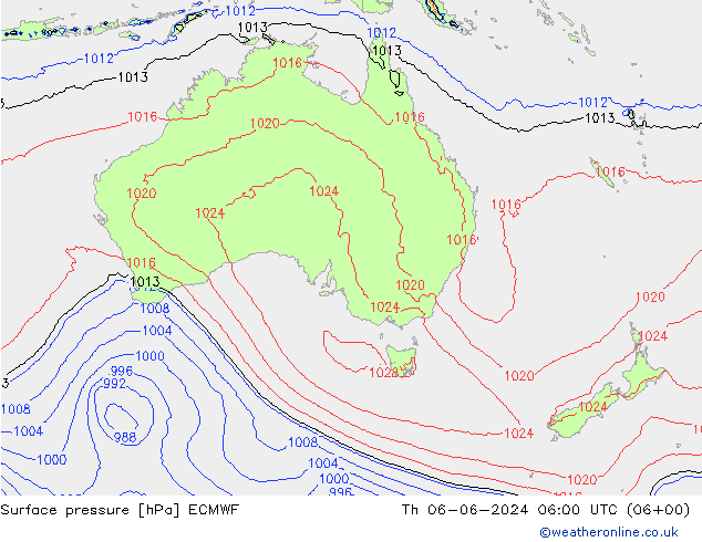 Atmosférický tlak ECMWF Čt 06.06.2024 06 UTC