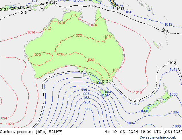 Luchtdruk (Grond) ECMWF ma 10.06.2024 18 UTC