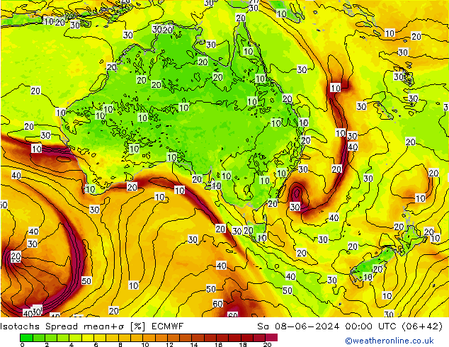 Isotachs Spread ECMWF Sa 08.06.2024 00 UTC