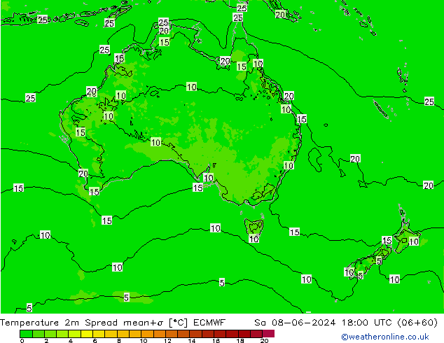 Temperature 2m Spread ECMWF So 08.06.2024 18 UTC