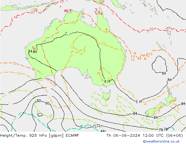 Yükseklik/Sıc. 925 hPa ECMWF Per 06.06.2024 12 UTC