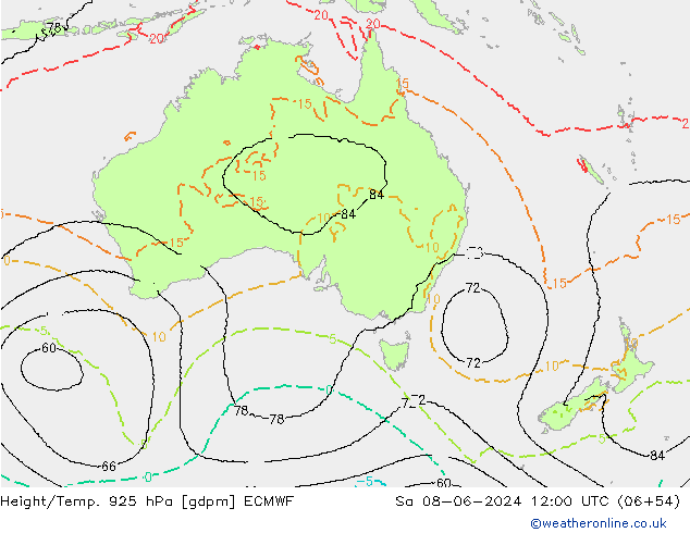 Height/Temp. 925 hPa ECMWF Sa 08.06.2024 12 UTC