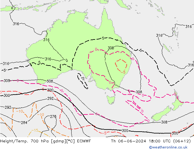 Height/Temp. 700 hPa ECMWF Th 06.06.2024 18 UTC