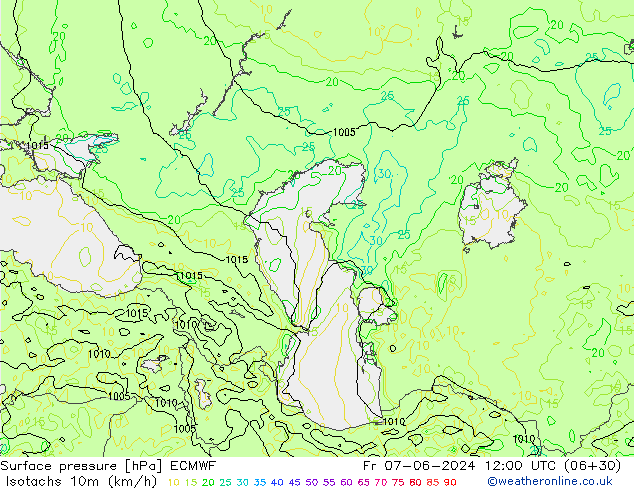 Isotachs (kph) ECMWF Sex 07.06.2024 12 UTC