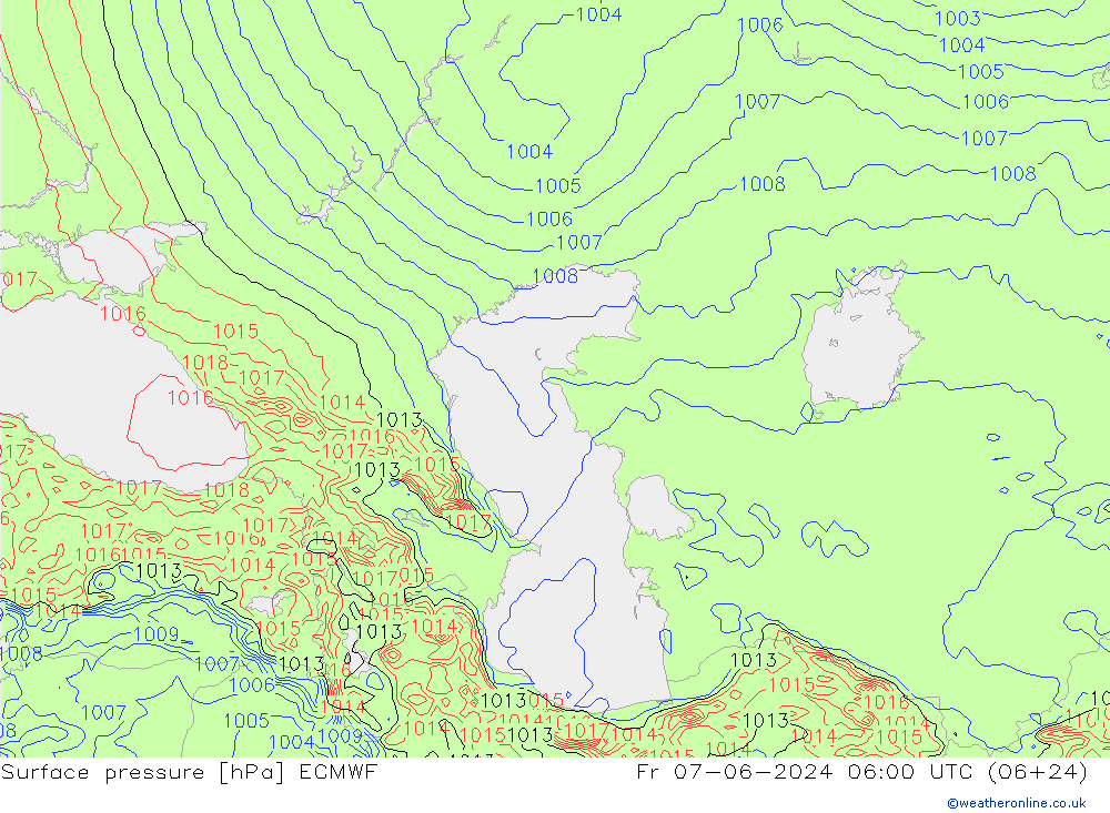 Luchtdruk (Grond) ECMWF vr 07.06.2024 06 UTC