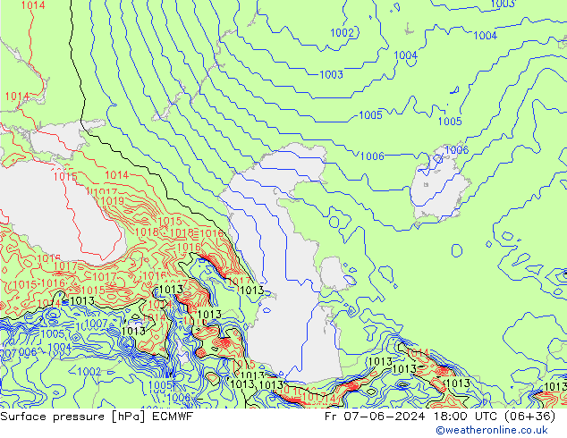 Surface pressure ECMWF Fr 07.06.2024 18 UTC