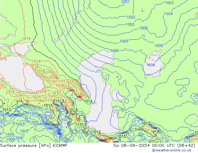 Luchtdruk (Grond) ECMWF za 08.06.2024 00 UTC