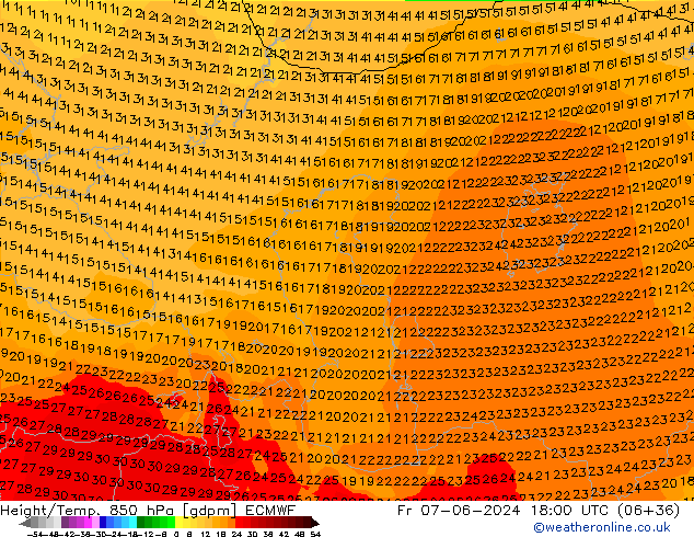 Height/Temp. 850 hPa ECMWF  07.06.2024 18 UTC