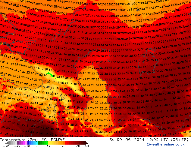 température (2m) ECMWF dim 09.06.2024 12 UTC