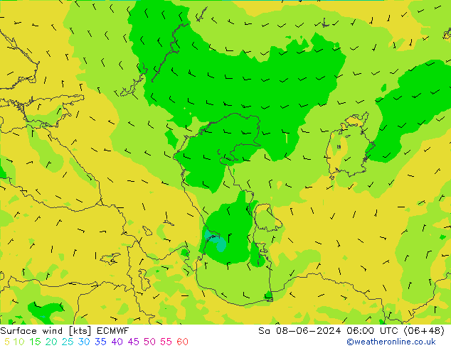 Vento 10 m ECMWF Sáb 08.06.2024 06 UTC