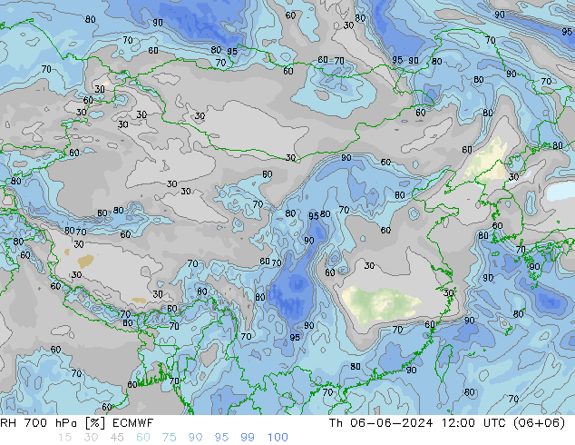 RH 700 hPa ECMWF 星期四 06.06.2024 12 UTC