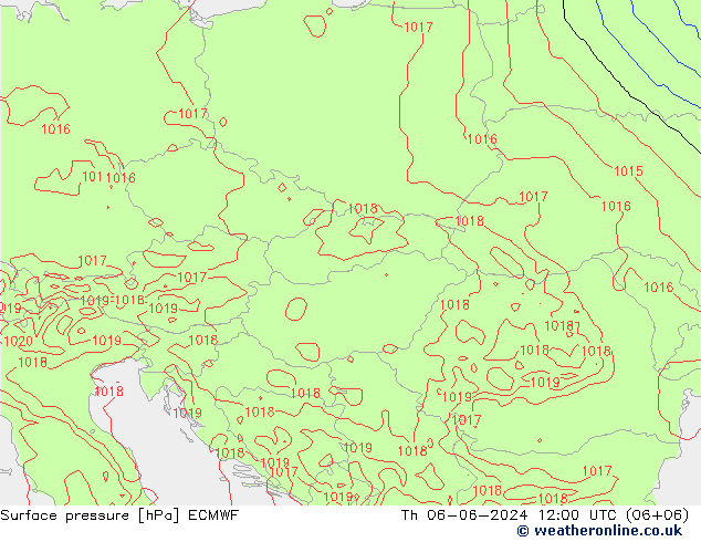 Presión superficial ECMWF jue 06.06.2024 12 UTC