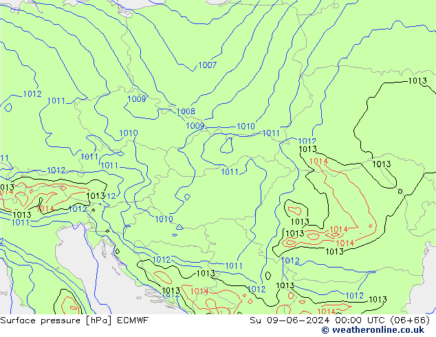 Atmosférický tlak ECMWF Ne 09.06.2024 00 UTC