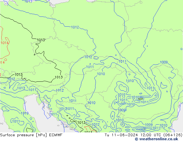 Surface pressure ECMWF Tu 11.06.2024 12 UTC