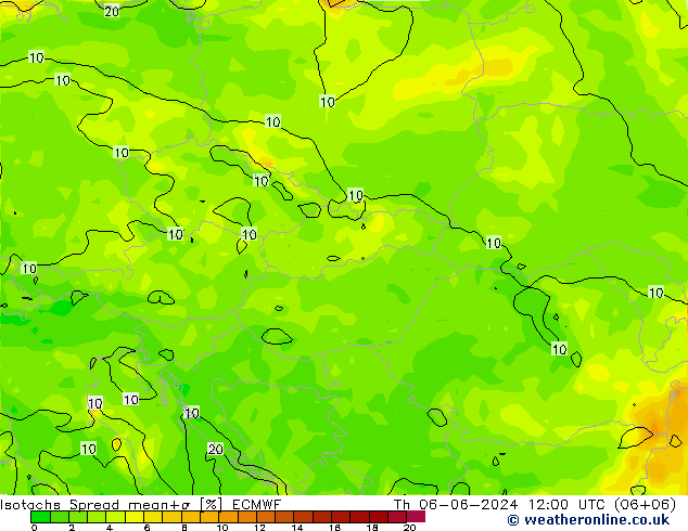 Izotacha Spread ECMWF czw. 06.06.2024 12 UTC