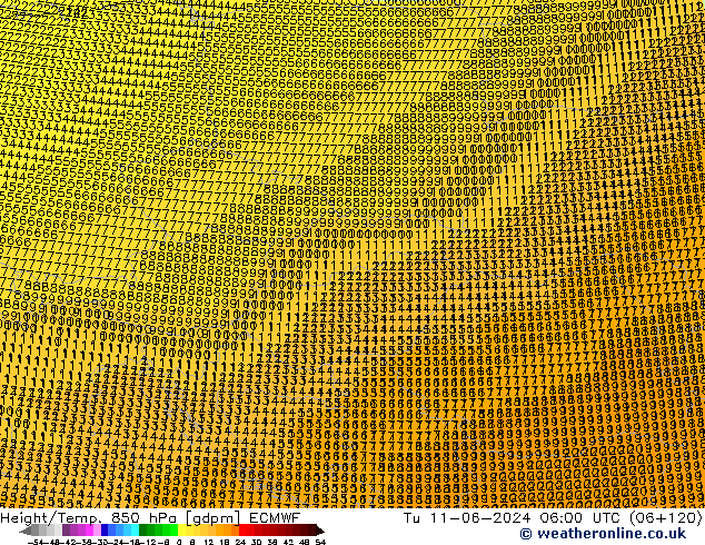 Height/Temp. 850 hPa ECMWF Út 11.06.2024 06 UTC