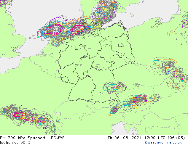 RH 700 hPa Spaghetti ECMWF 星期四 06.06.2024 12 UTC