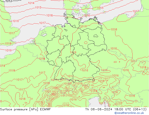 Atmosférický tlak ECMWF Čt 06.06.2024 18 UTC