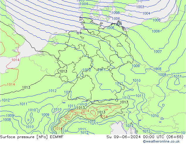 Surface pressure ECMWF Su 09.06.2024 00 UTC