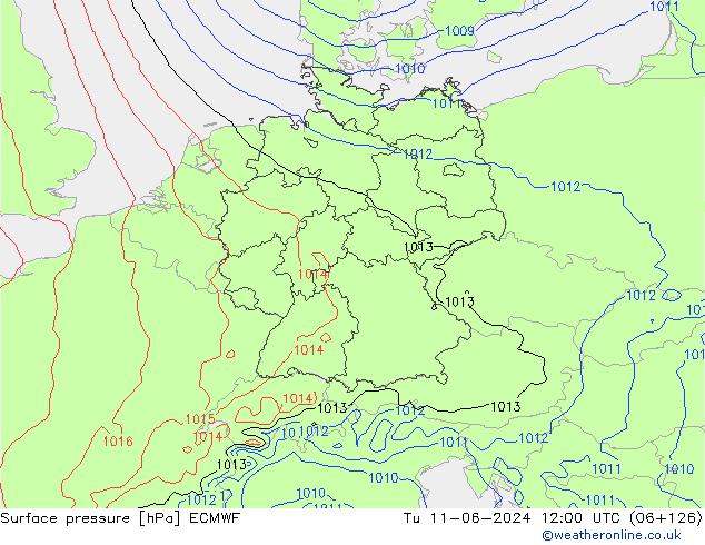 Surface pressure ECMWF Tu 11.06.2024 12 UTC