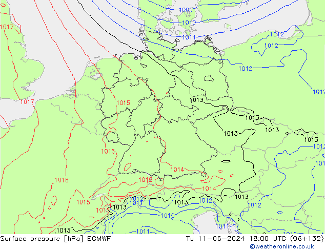 Atmosférický tlak ECMWF Út 11.06.2024 18 UTC