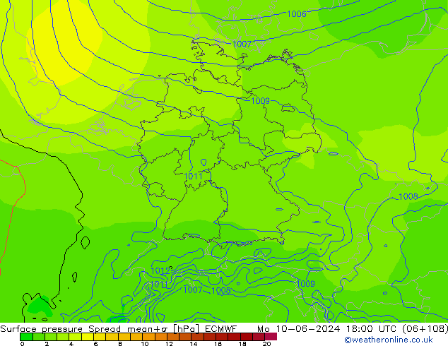 pressão do solo Spread ECMWF Seg 10.06.2024 18 UTC