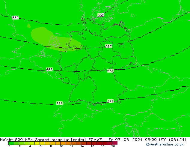 Geop. 500 hPa Spread ECMWF vie 07.06.2024 06 UTC