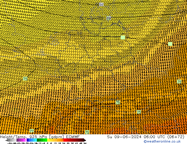 Hoogte/Temp. 925 hPa ECMWF zo 09.06.2024 06 UTC