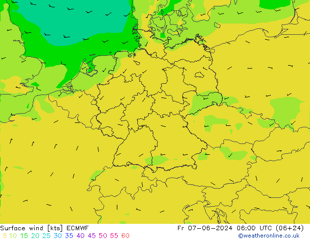 Vento 10 m ECMWF ven 07.06.2024 06 UTC