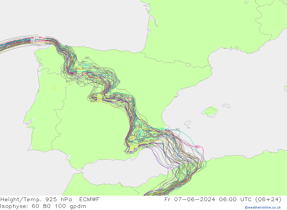 Geop./Temp. 925 hPa ECMWF vie 07.06.2024 06 UTC