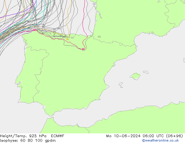 Height/Temp. 925 hPa ECMWF Mo 10.06.2024 06 UTC