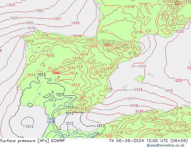 pressão do solo ECMWF Qui 06.06.2024 12 UTC