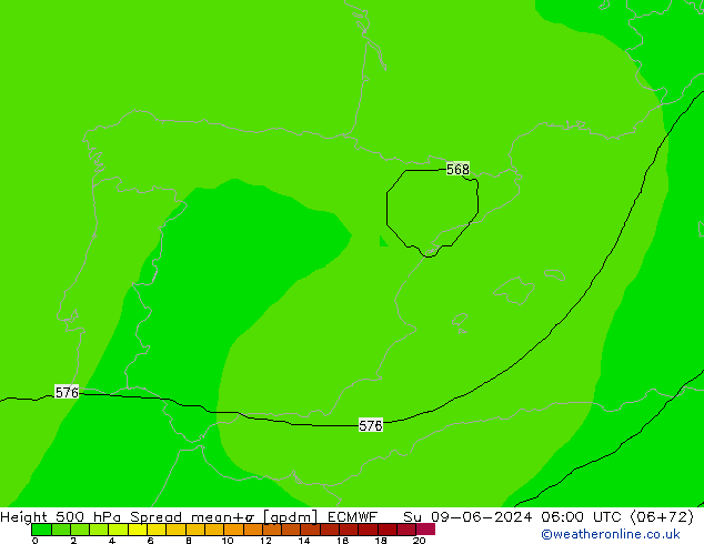 500 hPa Yüksekliği Spread ECMWF Paz 09.06.2024 06 UTC