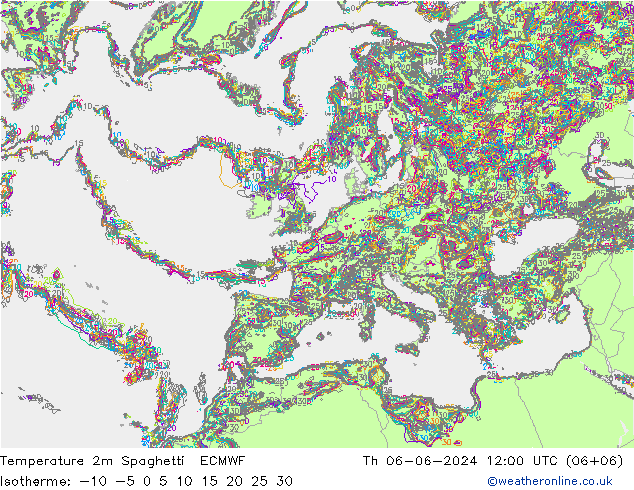 température 2m Spaghetti ECMWF jeu 06.06.2024 12 UTC