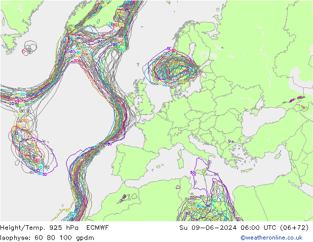 Geop./Temp. 925 hPa ECMWF dom 09.06.2024 06 UTC