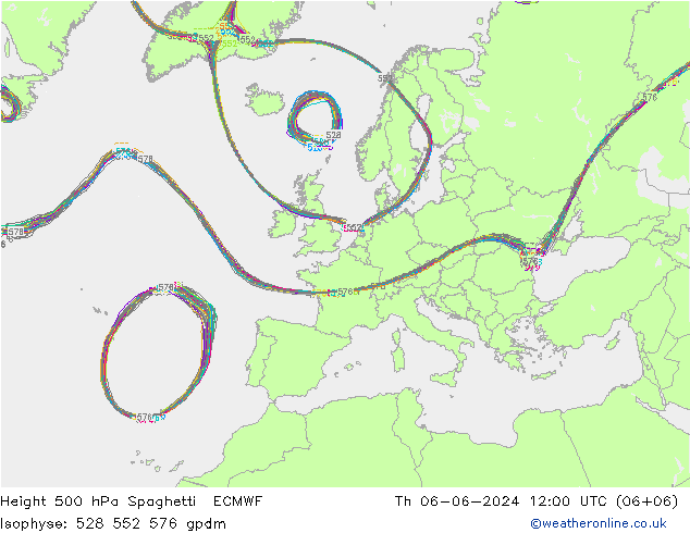 Height 500 hPa Spaghetti ECMWF  06.06.2024 12 UTC