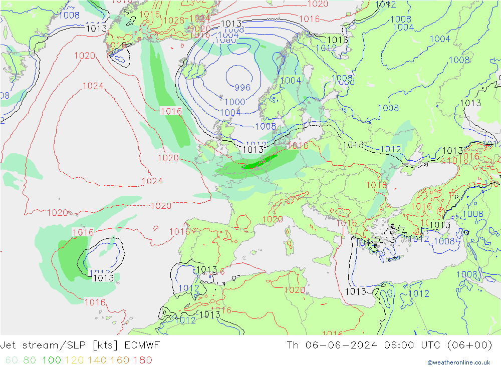 Polarjet/Bodendruck ECMWF Do 06.06.2024 06 UTC