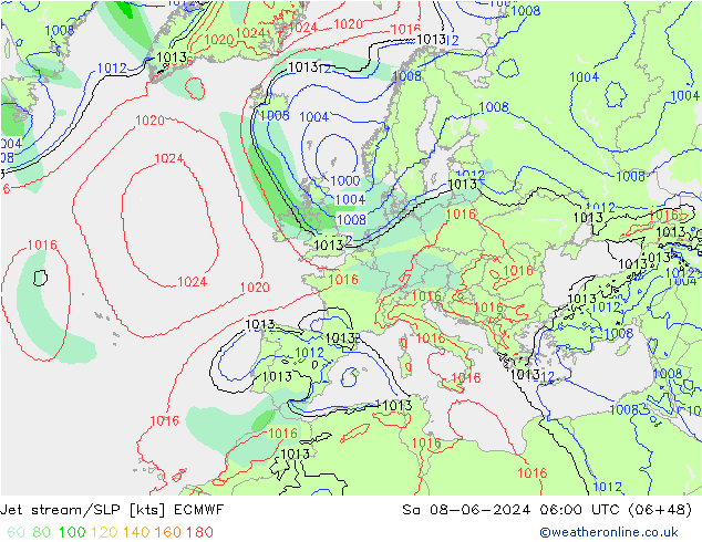 Jet Akımları/SLP ECMWF Cts 08.06.2024 06 UTC