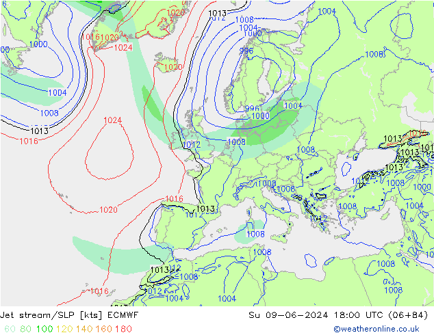 Polarjet/Bodendruck ECMWF So 09.06.2024 18 UTC