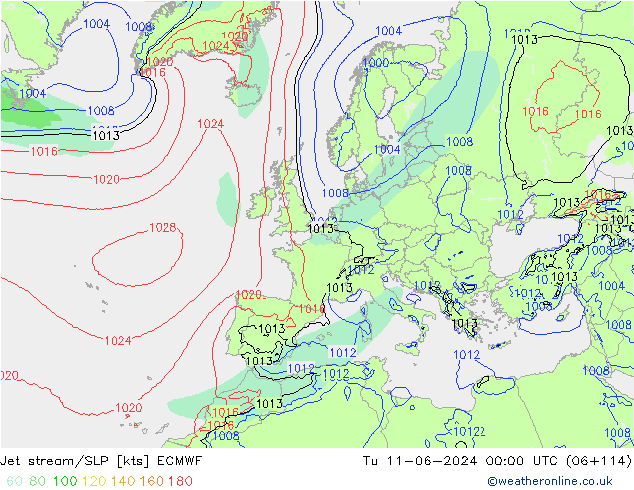 Polarjet/Bodendruck ECMWF Di 11.06.2024 00 UTC